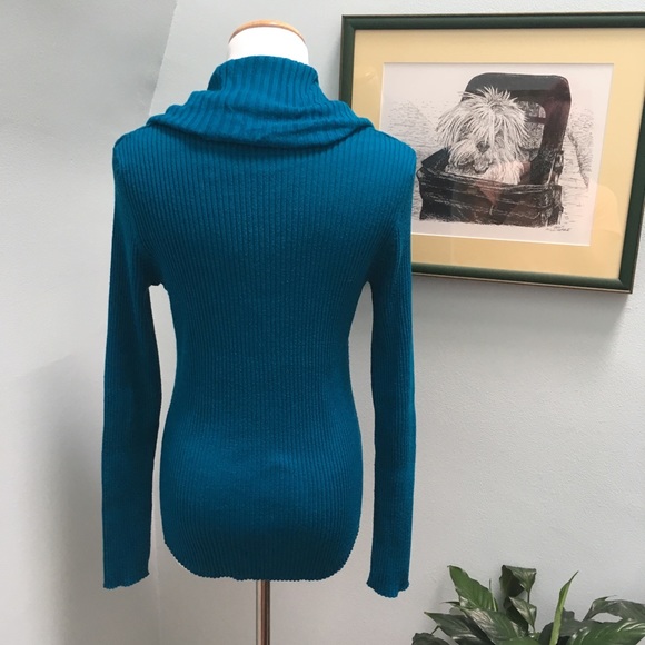 New Directions Blue Cowl Neck Sweater - Picture 5 of 8